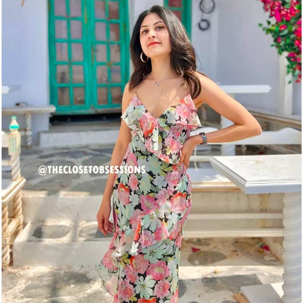 Zara NWT Floral Ruffle Asymmetrical High Low Strappy Midi Dress M - Picture 11 of 16